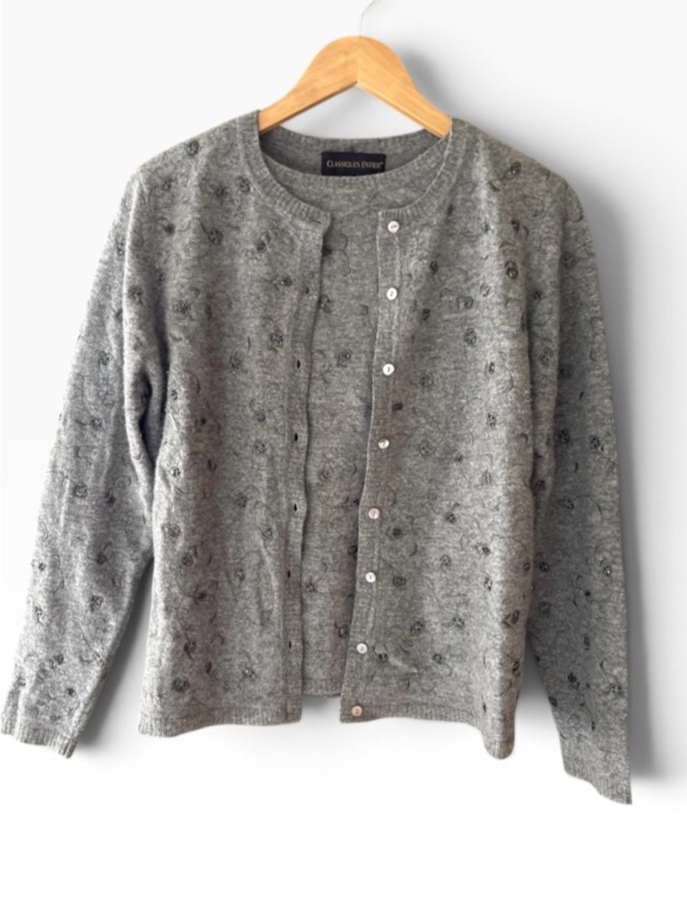 Two Piece Classiques Entier Embellished Lambswool Tank & Cardigan Sweater Sz L - Picture 3 of 14